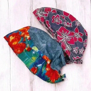 Surgical Scrub Cap Hat 1 W/Buttons Ear Saver Unisex Tie Back Hawaiian Floral